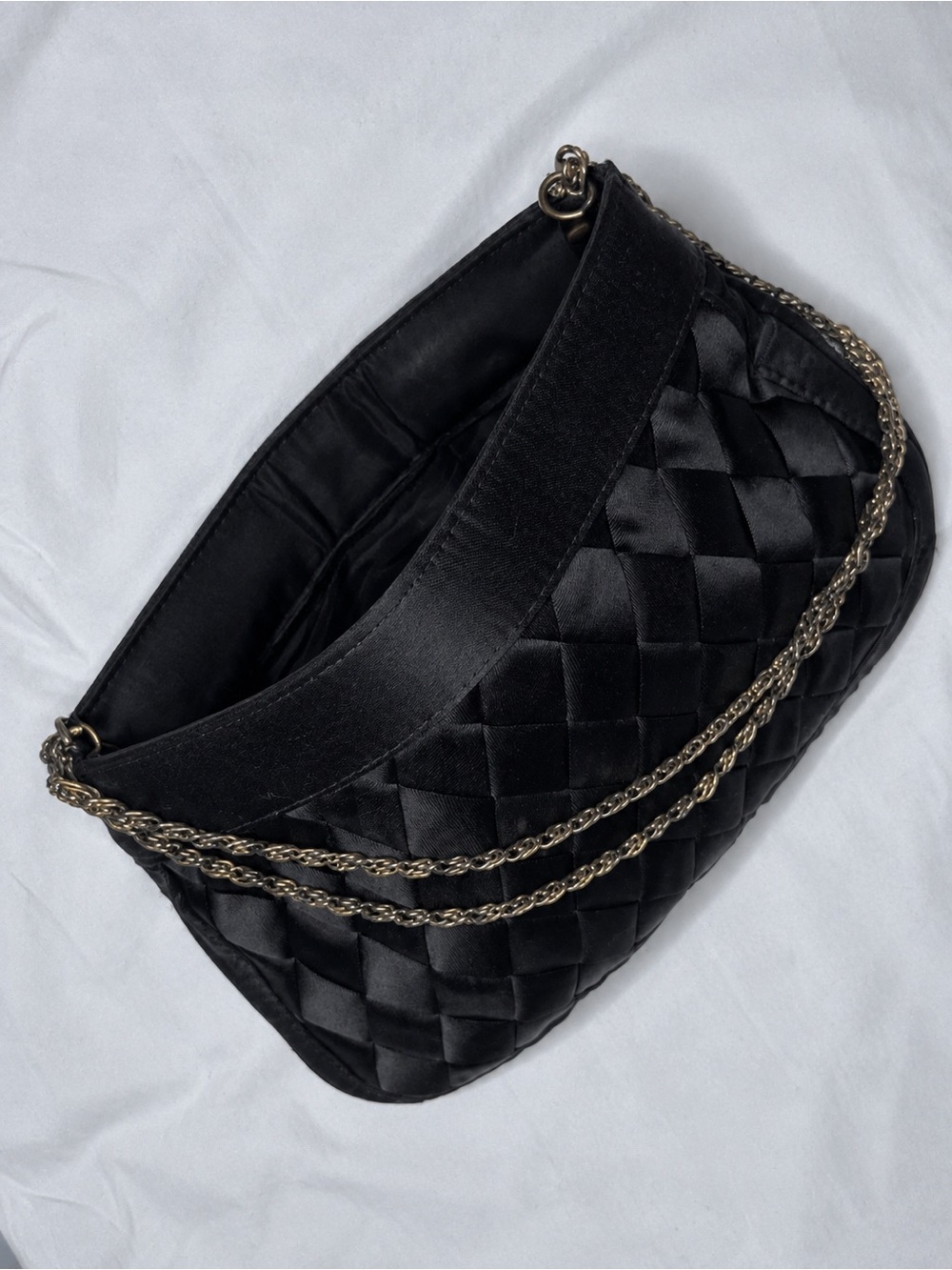 Vintage Walborg Black Woven Satin Basketweave Evening Bag Clutch Near Mint